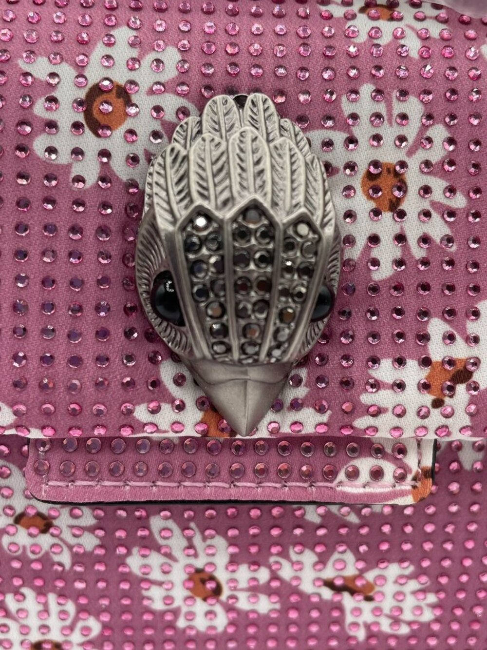Kurt Geiger Crystal Encrusted Eagle Mini Kensington Pink Floral Crossbody Bag - Picture 2 of 16